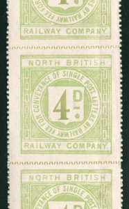 GB Scotland NBR RAILWAY Letter Stamps BLOCK OF THREE 4d Mint MM RSB118