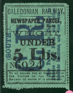 GB Scotland CALEDONIAN RAILWAY Newspaper Parcel Stamp *5lbs* Carlisle Mint PIW9