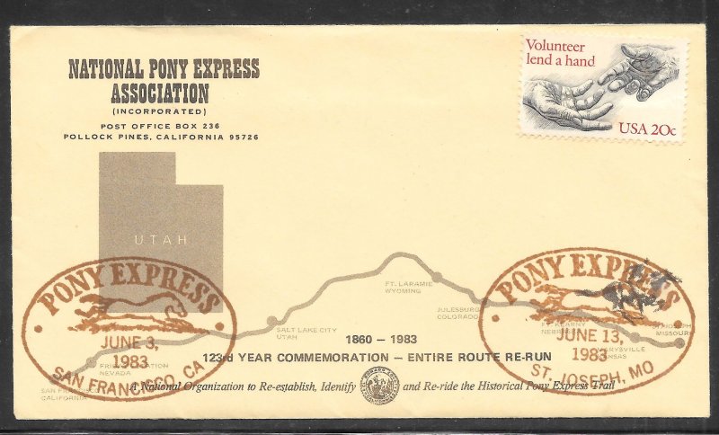 Just Fun Cover #2039 San Fran.- St Joseph Pony Express 123 Years Comm. (my4358)