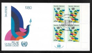 UN Vienna   8 1980 2.50s Dove MI Block of 4 FDC Geneva Cachet