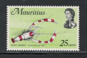 Mauritius 1969 Queen Elizabeth II & Spiny Shrimp 25c Scott # 346 MH