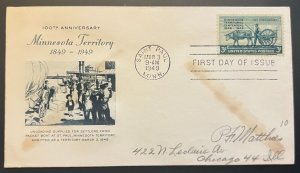 MINNESOTA TERRITORY #981 MAR 3 1949 SAINT PAUL MN FIRST DAY COVER (FDC) BX4