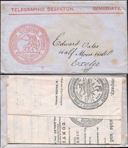 1864 Telegraphic Despatch Envelope and contents