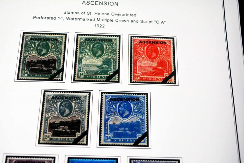 COLOR PRINTED ASCENSION ISLAND 1922-1999 STAMP ALBUM PAGES (104 illustr. pages)