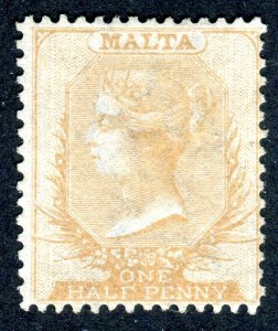 Malta 1863 QV. 1/2d pale buff. Crown CC. P14. MVLH. SG11.