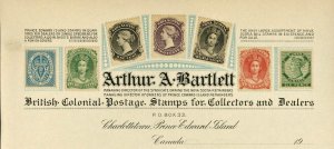 LETTERHEAD ARTHUR A. BARTLETT FULL COLOR NOVA SCOTIA, STAMP DEALER