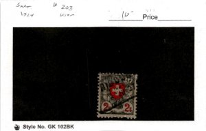 Switzerland, Postage Stamp, #203 Used, 1924 Shield Cross (AB)