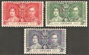 CEYLON Sc# 275 - 277 MH F Set-3 Coronation KGVI Crown Scepter