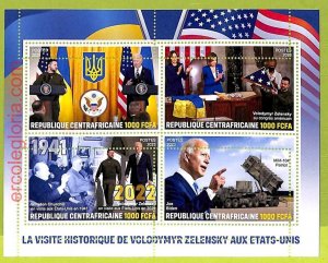 B0059 - CENTRAL AFRICAN - MISPERF ERROR Stamp Sheet 2023 - UKRAINE Biden PELOSI-