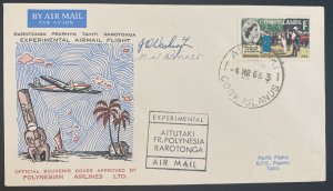 1966 Aitutaki Cooks Island Experimental Airmail Flight Cover To Tahiti Polynesia