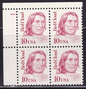 United States 1986 Great Americans 10c Red Cloud Plate Number Block VF/NH