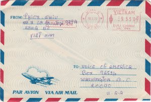 Vietnam Airmail Cover with Meter, Mailed in 1992