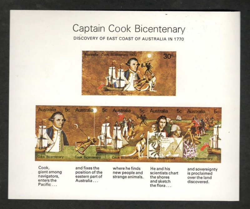 1970 Australia Sc #482a s/s Captain Cook Bicentenary Discovery of East Coast MNH