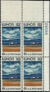 Scott # 1339 1968 6c multi Litho& Illinois Farm
Scene ; TAGGED Plate Block - ...