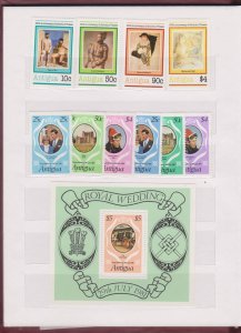 COLLECTION OF ANTIGUA STAMPS IN SMALL STOCK BOOK - 38 STAMPS & 7 M/S MNH