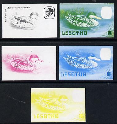 Lesotho 1982 Red Billed Teal 10s the set of 5 imperf prog...