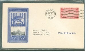 US C22 1937 50c Trans-Pacific Clipper single on an addressed first day cover with an Ioor cachet.