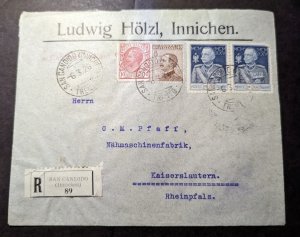 1926 Registered Italy Cover San Candido to Kaiserplautern Germany G M Pfaff