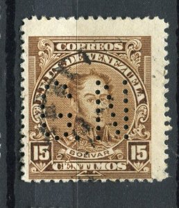 VENEZUELA; Early 1900s classic Official issue used 15c. + PERFIN ' GN '