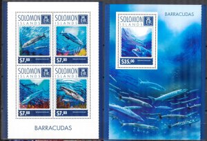 Solomon Islands 2014 Marine Life Fishes Barracudas sheet + S/S MNH