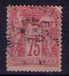 France Sc 83 Used Perfin F-VF Type II Sage (1877) Carmine Rose Cat Value $110.00