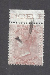 Canada BRITISH COLUMBIA # 2a USED 1 1/2d PALE DULL ROSE INSCRIPTION TAB BS26502