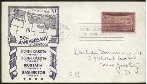 858 STATEHOOD FDC BISMARK, ND 11/2/39 PLANTY P35a  C.S. ANDERSON