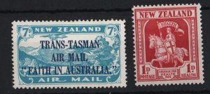 New Zealand 1934 Trans-Tasman ovpt 7d & 1934 Health 1d sg554-5 unmounted mint
