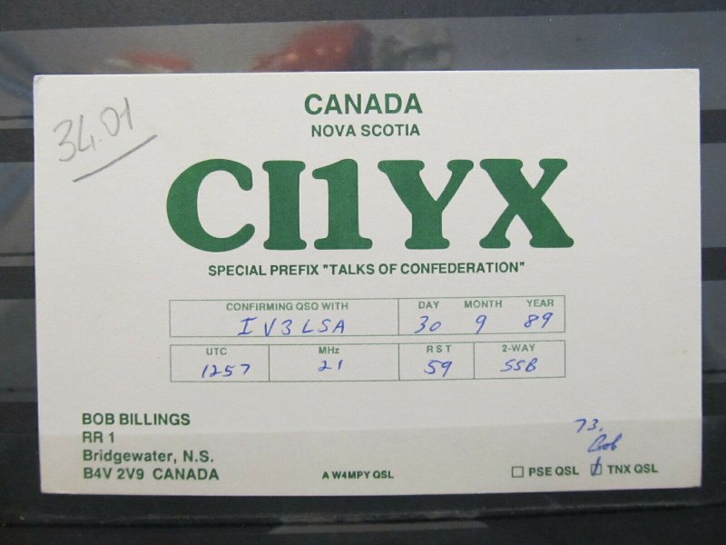 4138 QSL Card Nova Scotia Canada 1989