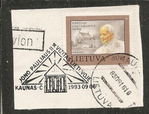 Lithuania   Scott  464  Visit  of Pope   Used on Piece with Special Cancel