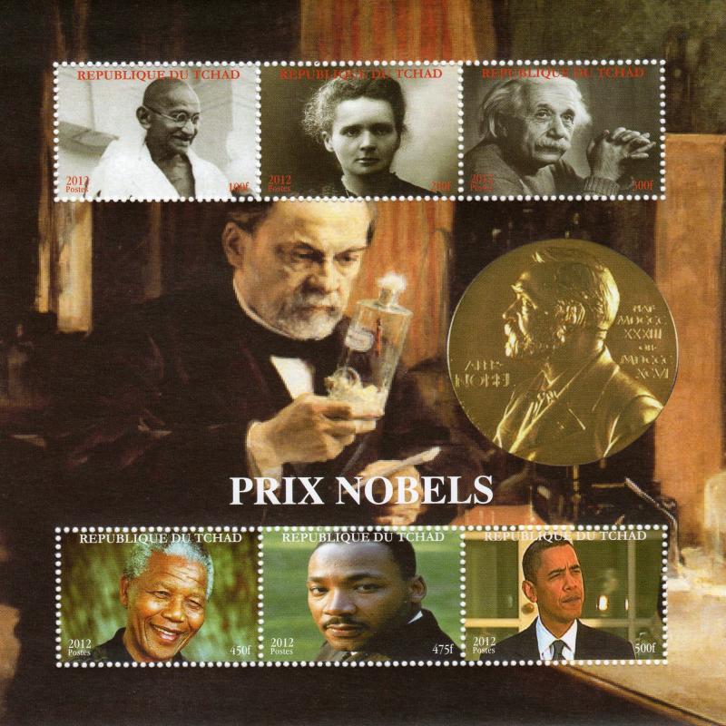 Chad 2012 Nobel Prize/GANDHI/Einstein/M.Luther King Shlt (6) Perforated MNH