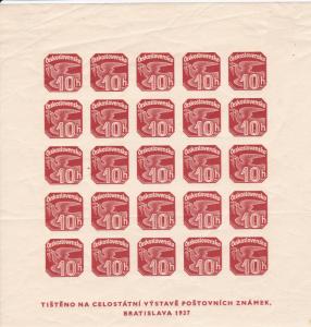 Czechoslovakia # P26, Bratislava Philatelic Exhibition Sheet, Faults