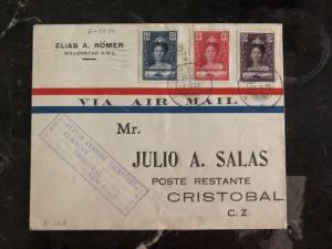 1929 Curacao First FLight airmail cover FFC to Cristobal Canal Zone FAM 5