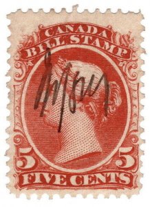 (I.B) Canada Revenue : Bill Stamp 5c (1865)