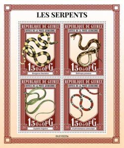 Guinea - 2021 Snakes, Jararaca, Green Vine - 4 Stamp Sheet - GU210223a 