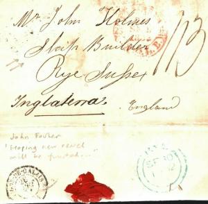 FRANCE Historic Letter GB Rye SHIP BUILDER *John Fouler* 1852 {samwells}M123