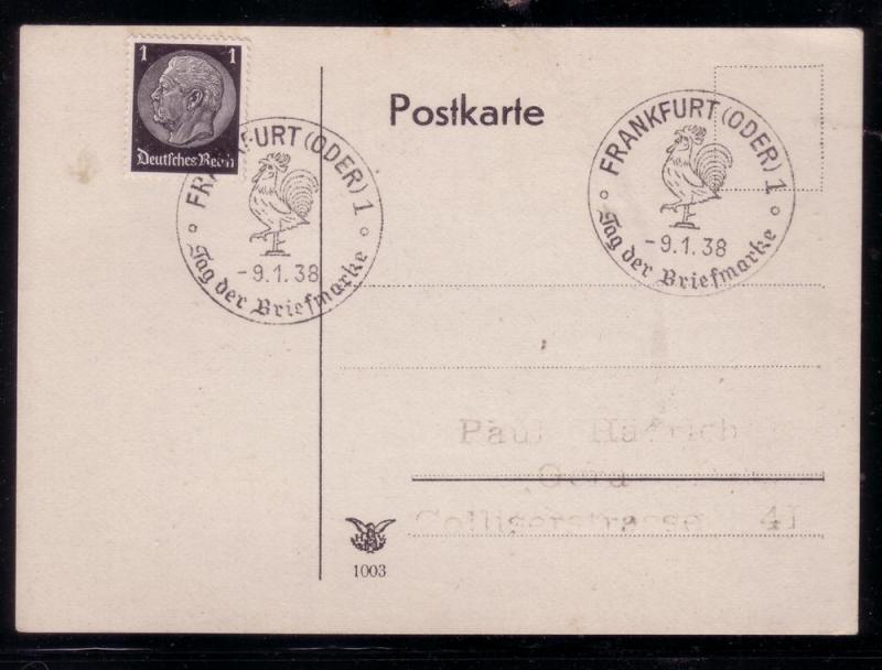 Germany Sc.# 415 on PC w / Frankfurt TdB '38 Cancels L85