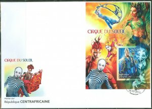 CENTRAL AFRICA 2013 CIRQUE DU SOLEIL SOUVENIR SHEET FIRST DAY COVER