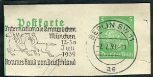 GERMANY; 1930s early Hindenberg issue fine used SPORTING POSTMARK PIECE