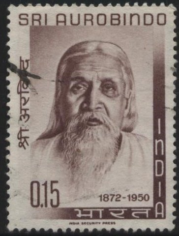 India 390 (used) 15p Sri Aurobindo Ghose, writer, vio brn (1964)