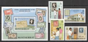 B0965 Montserrat Postal History 150Th Anniversary Of The Penny Black Set+Bl Mnh