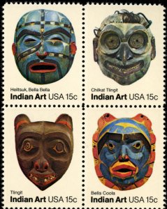 1980 15c Pacific Northwest Indian Masks, Block of 4 Scott 1834-37 Mint F/VF NH