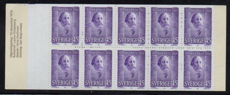 Sweden Sc 881a 1970 Nobel Prize stamp bklt of 10 mint NH