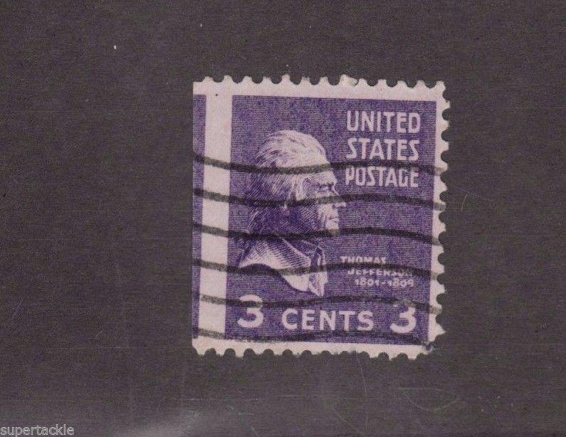 USA #807 Thomas Jefferson Θ used error stamp. Perforation missing