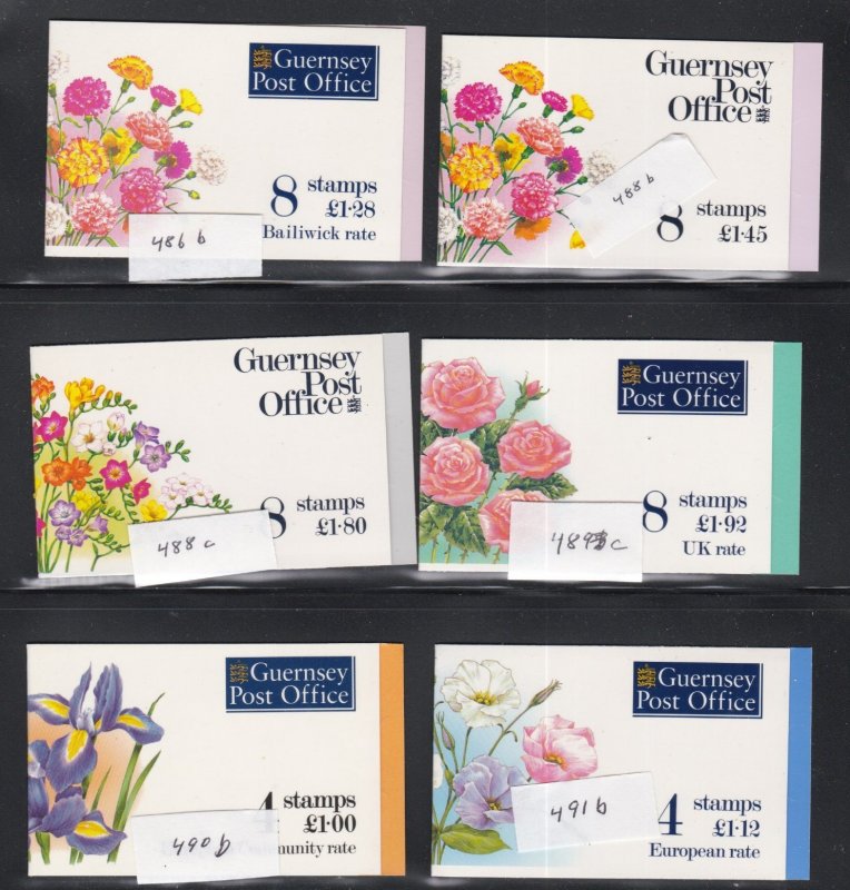 Guernsey # 488b, 488c,490b,491b,489c,486b, Flower Booklets, Mint NH, 1/2 Cat.
