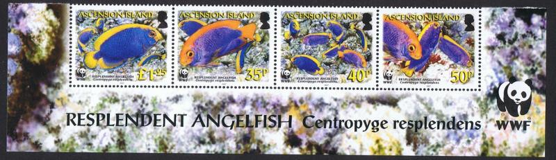 Ascension WWF Resplendent Angelfish Bottom Strip of 4v with WWF Logo SG#962-965