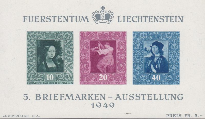 Liechtenstein 1949 Portraits Type Souvenir Sheet. 5th Philatelic Expo VF/NH(**).