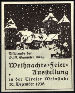 1936 Germany Poster Stamp Christmas Celebration Exhibition Tyrolean Wine Bar