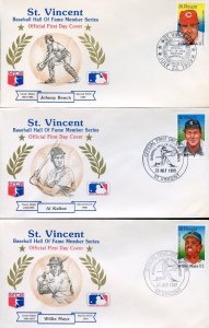 ST. VINCENT 1982 BASEBALL HALL OF FAME MEMBER SERIES SET OF TWELVE ON FDCs