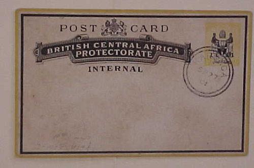 BRITISH CENTRAL AFRICA POSTAL CARD SEPT 1901 KARONGA